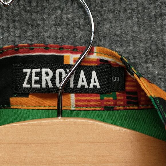 Zeroyaa Mens Button Front Shirt Green Small Printed Trim Pocket - Picture 8 of 12